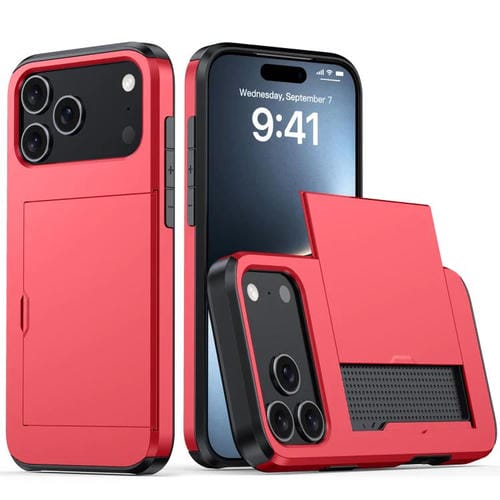 Funda protectora a prueba de golpes para iPhone 17 Pro con ranura para tarjetas (roja)