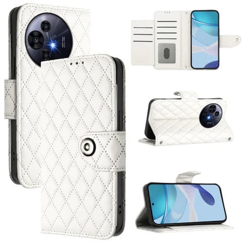 Funda de Cuero Nxtpaper para TCL 50 Pro con Tapa Textura Rómbica y Cordón (Blanco)