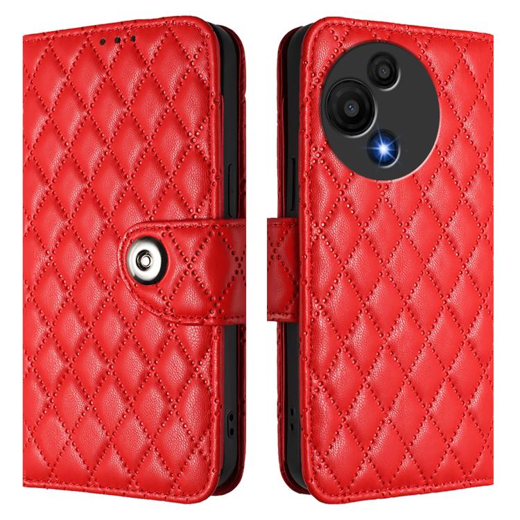 Funda de cuero con textura rómbica y cordón para TCL 60 SE NxtPaper/605 (roja)