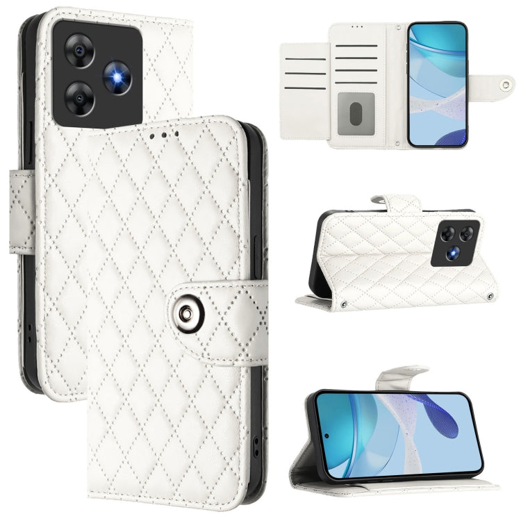 Funda de Cuero con Tapa y Textura Rombal para BlackView Wave 8C con Cordón (Blanco)