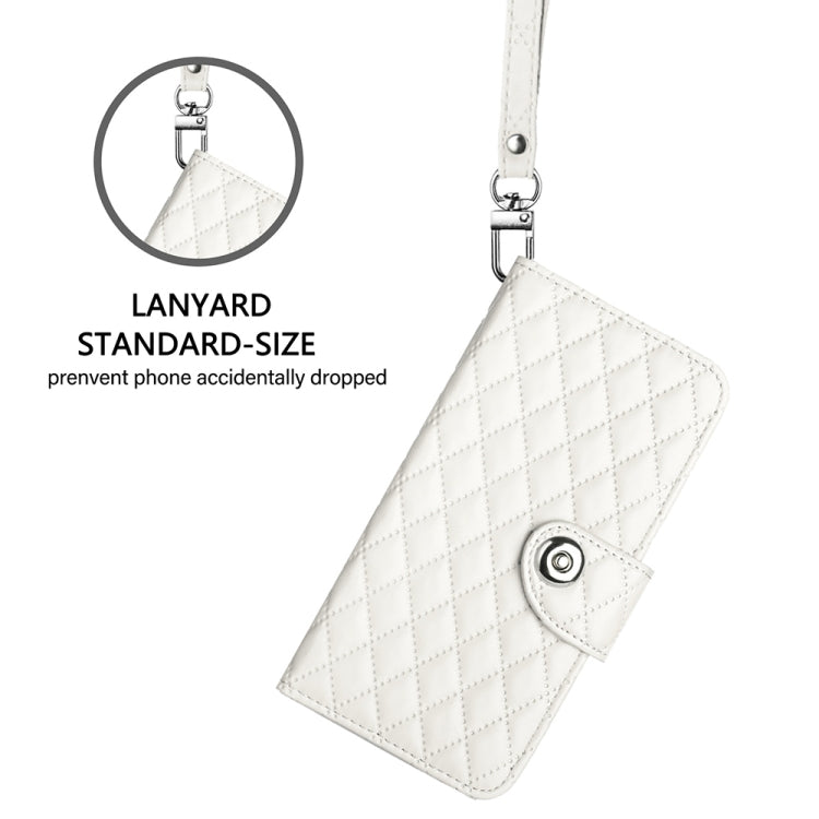 Funda de Cuero con Tapa y Textura Rombal para BlackView Wave 8C con Cordón (Blanco)