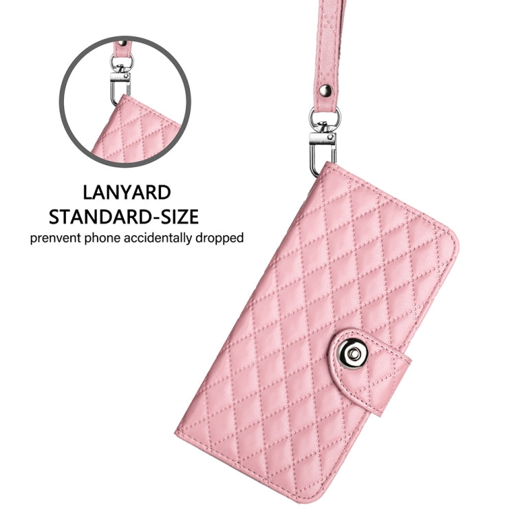 Funda de Cuero con Tapa y Textura Rombal para BlackView Wave 8C con Cordón (Rosa)