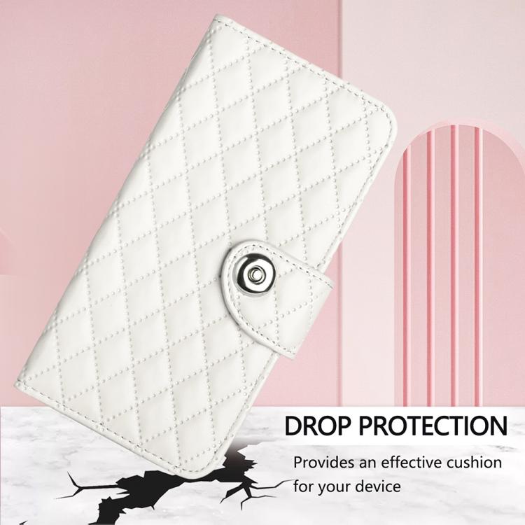Funda de cuero con textura rómbica y cordón para ZTE Blade A52 Lite (blanca)