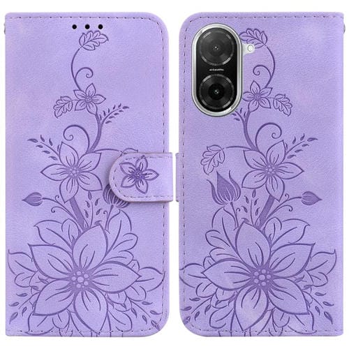 Funda de piel con relieve de lirio para Redmi A5 4G (171,7 mm) (morado)