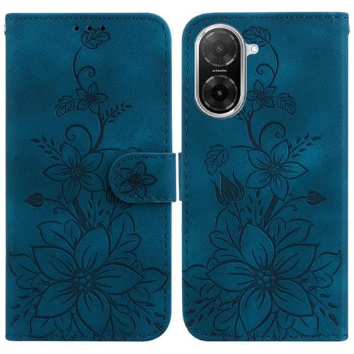 Funda de piel con relieve de lirio para Redmi A5 4G (171,7 mm) (azul oscuro)