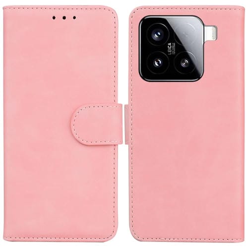 Funda De Cuero Con Tapa De Color Puro Y Tacto Suave Para Xiaomi 15 (Rosa)