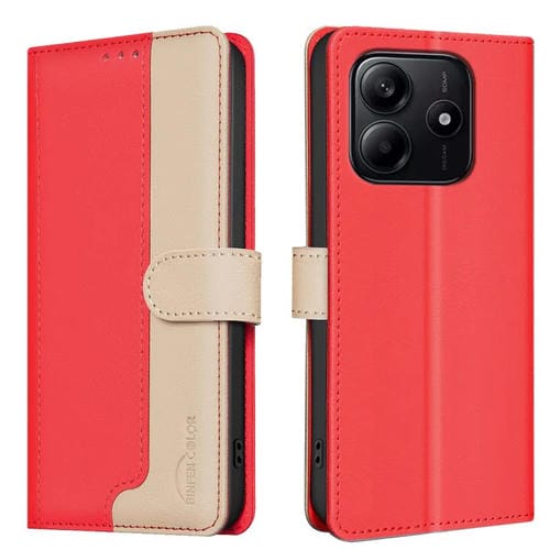 Funda de Cuero Antirrobo Rfid a Juego con Colores para Redmi Note 14 4G (Rojo)