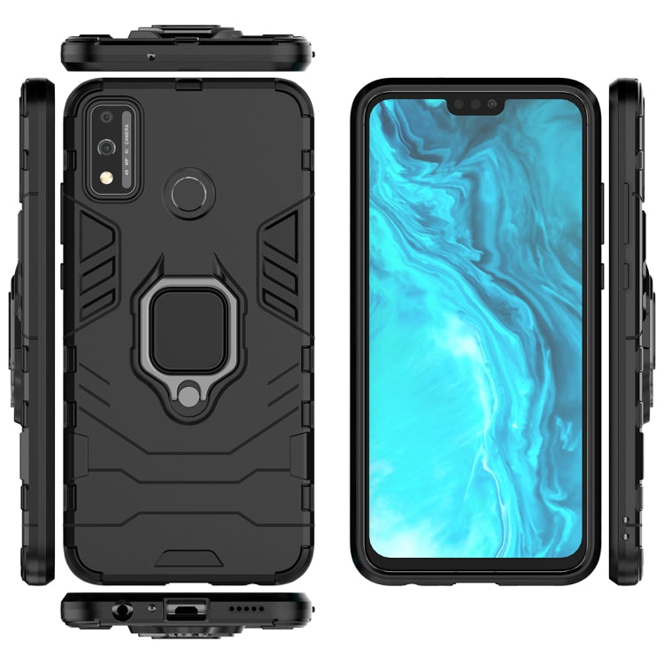 Para Huawei Honor 9X Lite Funda protectora PC + TPU a prueba de golpes con soporte para anillo magnético (Negro)