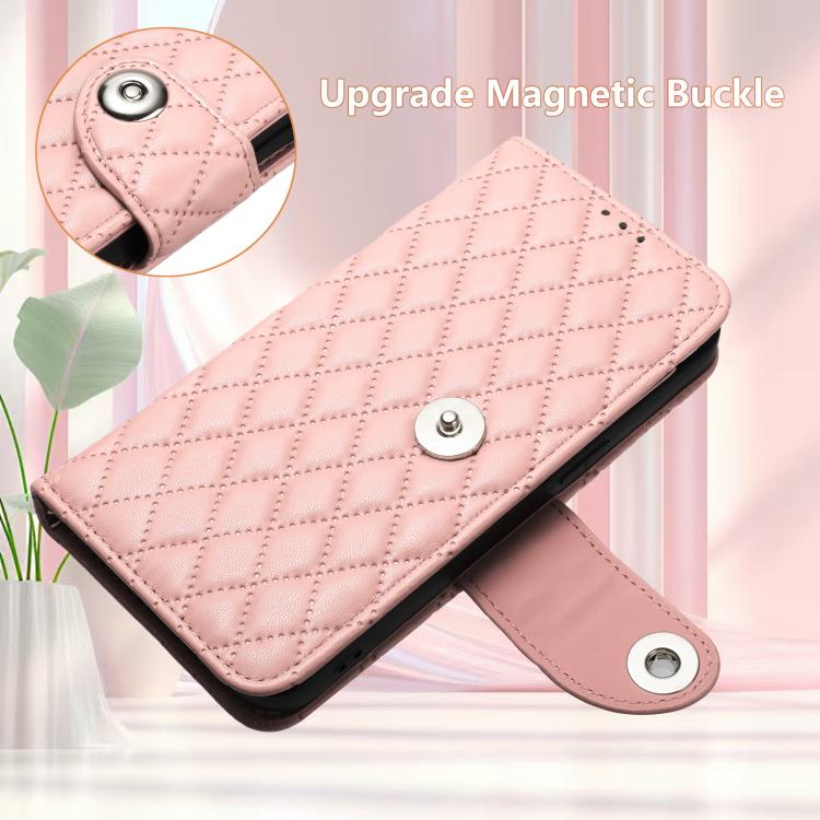 Funda de cuero con textura rómbica y cordón para Samsung Galaxy M56 5G (rosa coral)
