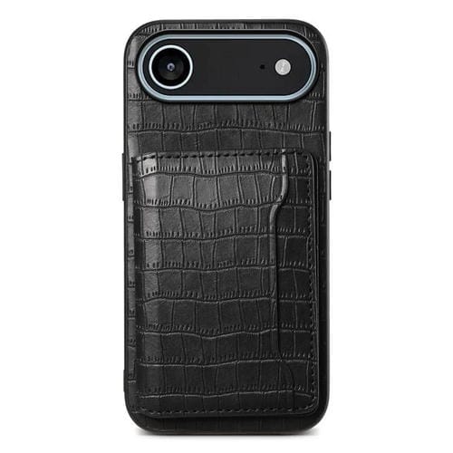 Funda con textura de cocodrilo y diseño de cartera para iPhone 17 Air (negro)