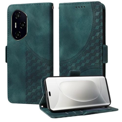 Funda de Cuero Honor 300 Pro con Rombos y Estrellas en Relieve (Verde)