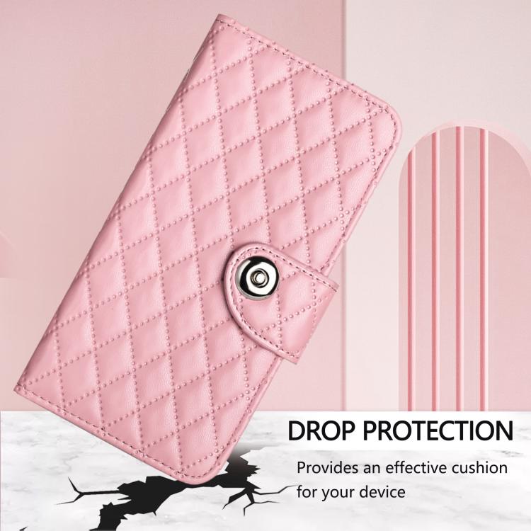 Funda de Cuero con Tapa y Textura Rómbica para Huawei Nova 13 Pro con Cordón (Rosa)