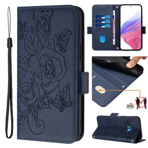 Funda de Cuero Antirrobo RFID con Relieve para Nokia XR20 (Azul Oscuro)