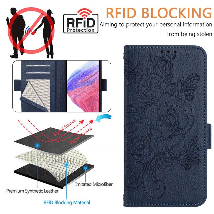 Funda de Cuero Antirrobo con Rfid En Relieve para OnePlus 13R/Ace 5 Pro 5G (Azul Oscuro)