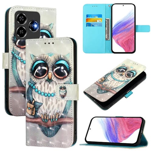 Funda de Cuero con Tapa Horizontal para ZTE Blade V60 Vita/V60 con Diseño 3D (Búho Gris)
