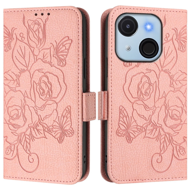 Funda de Cuero Antirrobo RFID con Relieve para Teléfono Itel A50C (Rosa)