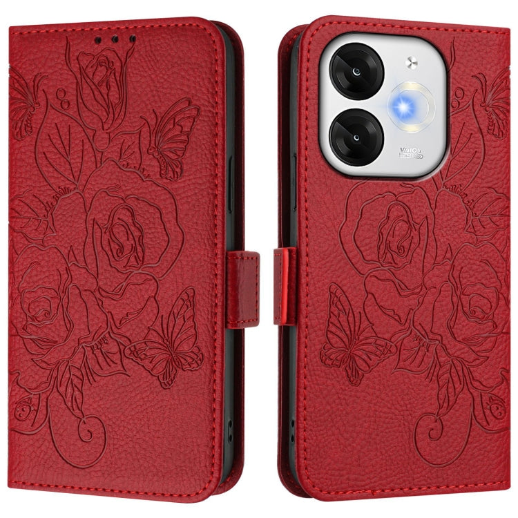 Funda de Cuero Antirrobo RFID con Relieve para Teléfono Itel A80 4G (Rojo)