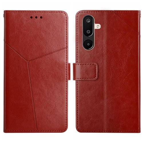 Funda de cuero con tapa y diseño en forma de Y para Samsung Galaxy M36 5G (marrón)