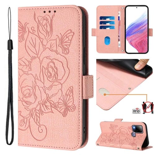 Funda de Cuero Antirrobo RFID con Relieve para Infinix Hot 10T/Hot 10S (Rosa)