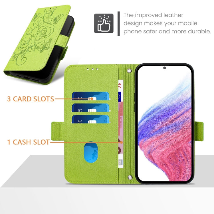 Funda Cuero Antirrobo RFID con Relieve Rosa para Tecno Spark 20 Pro 5G (Verde)