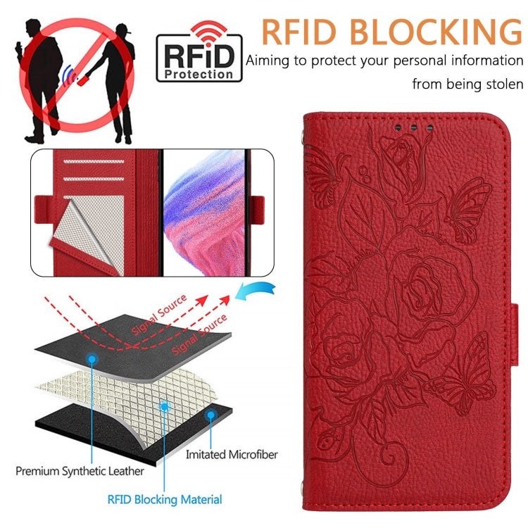 Funda de Cuero Antirrobo RFID con Relieve para Tecno Spark 20 Pro 5G (Rojo)