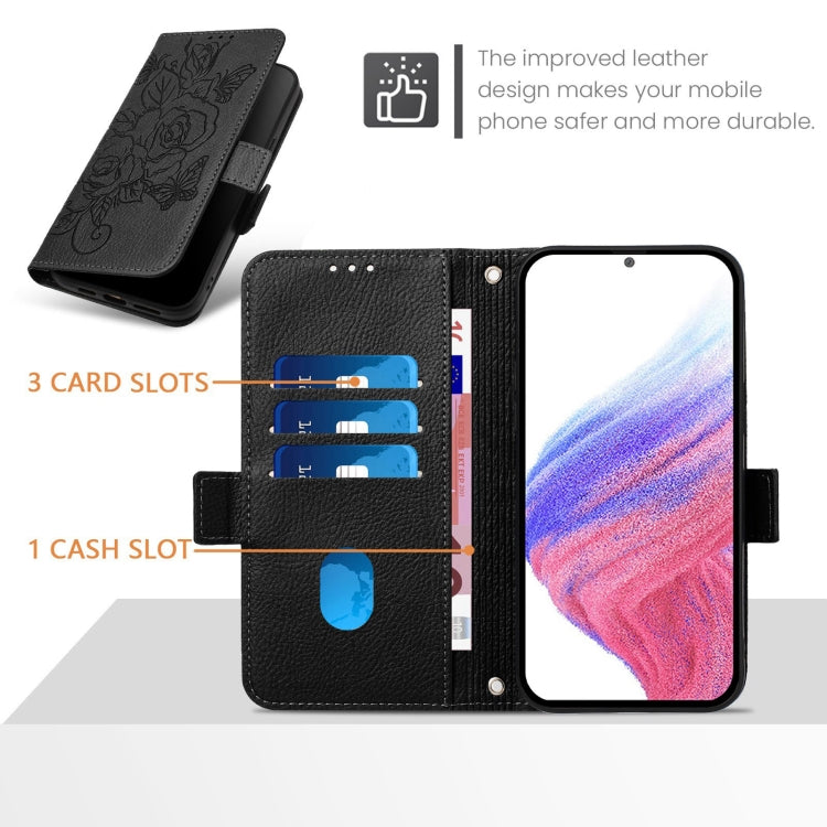 Funda de Cuero Antirrobo RFID con Relieve para Tecno Spark 20 Pro 5G (Negro)