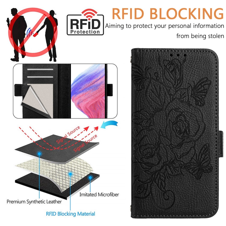 Funda de Cuero Antirrobo RFID con Relieve para Tecno Spark 20 Pro 5G (Negro)
