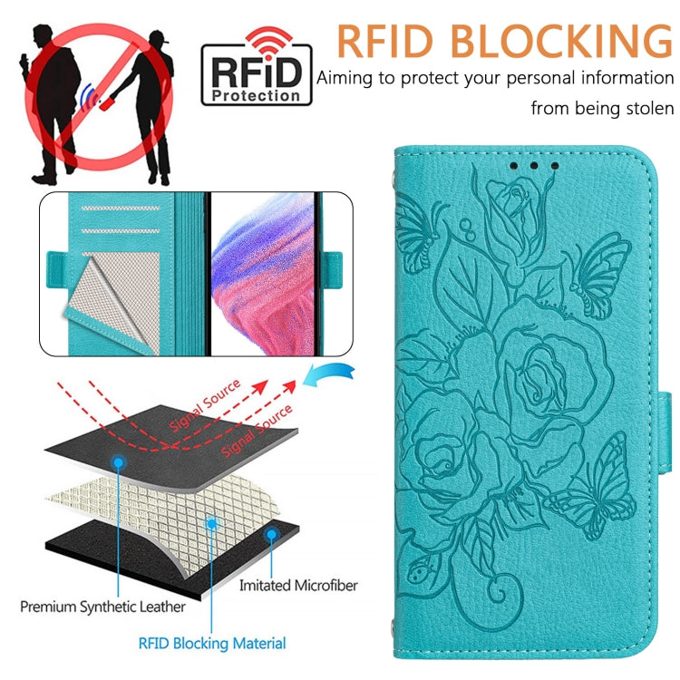 Funda Cuero Antirrobo Rfid Relieve para Tecno Spark 30 5G (Azul Claro)