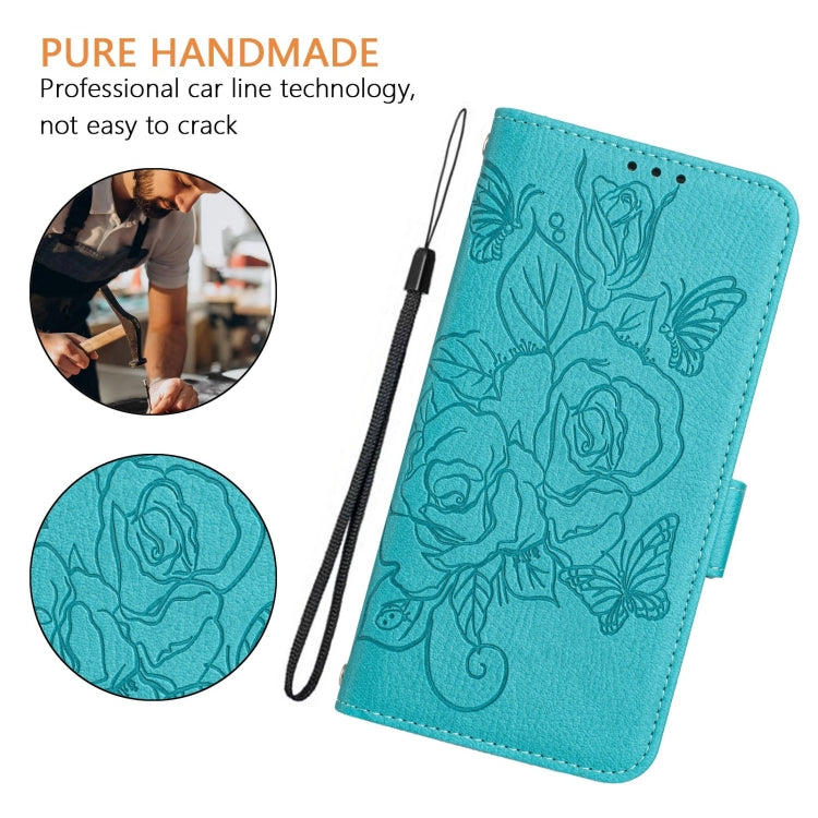 Funda Cuero Antirrobo Rfid Relieve para Tecno Spark 30 5G (Azul Claro)