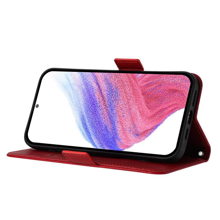 Funda de cuero antirrobo RFID con relieve rosa para Tecno Pop 10 / Infinix Smart 10 4G (roja)
