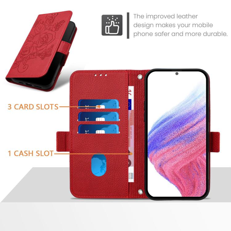 Funda de cuero antirrobo RFID con relieve rosa para Tecno Pop 10 / Infinix Smart 10 4G (roja)
