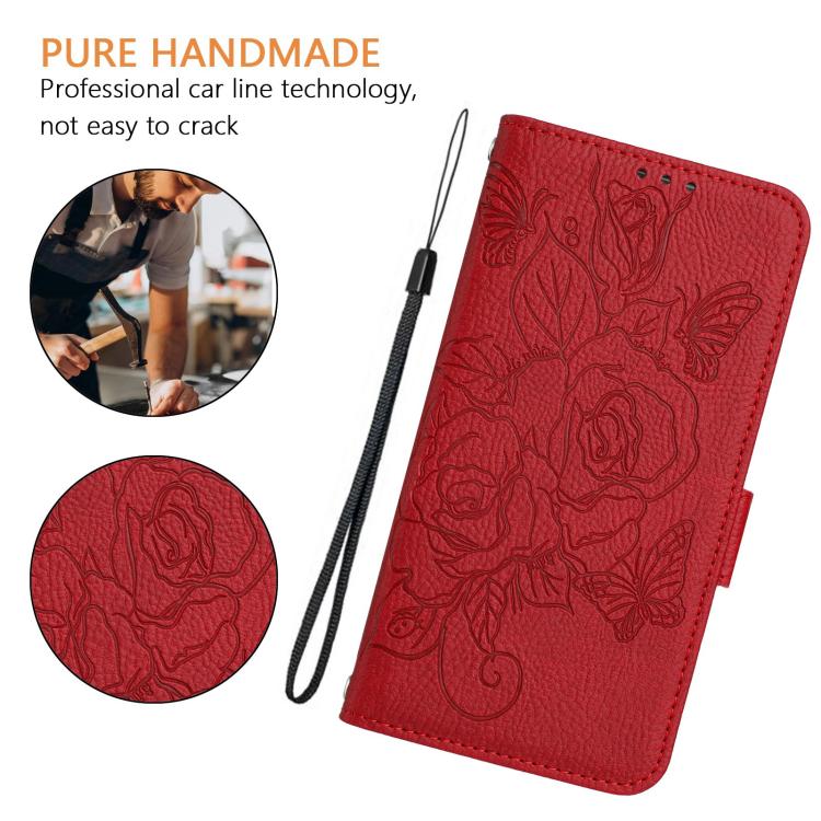 Funda de cuero antirrobo RFID con relieve rosa para Tecno Pop 10 / Infinix Smart 10 4G (roja)