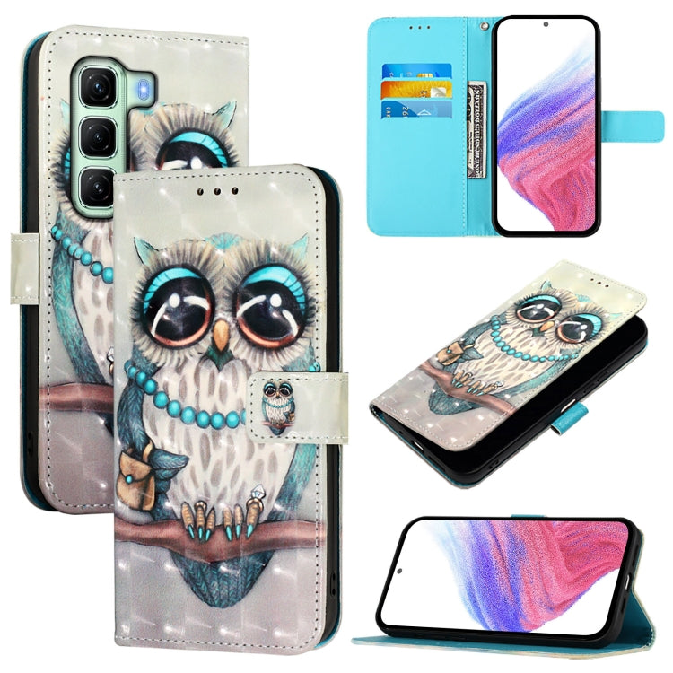 Funda de Cuero con Tapa Horizontal y Pintura 3D para Infinix Hot 50 5G (Búho Gris)