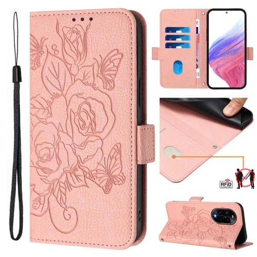 Funda de Cuero Antirrobo con RFID y Diseño en Relieve para Huawei Nova 13 Pro (Rosa)