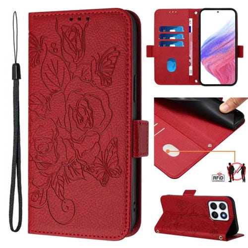 Funda de Cuero Antirrobo RFID con Relieve para Honor X8C 4G (Rojo)