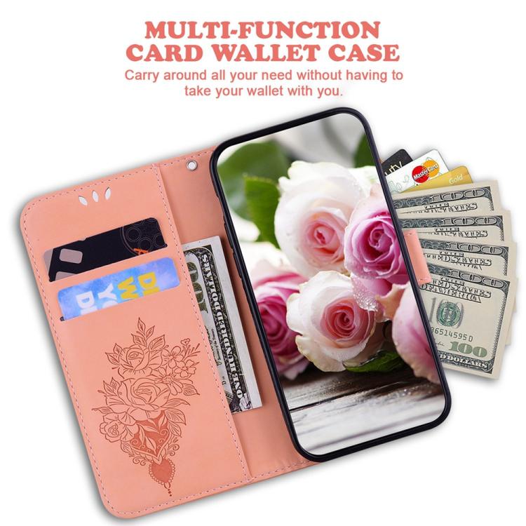 Funda de cuero con relieve de mariposa y rosa para Redmi A5 4G (171,7 mm) (rosa)