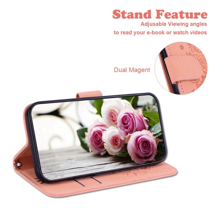 Funda de cuero con relieve de mariposa y rosa para Redmi A5 4G (171,7 mm) (rosa)