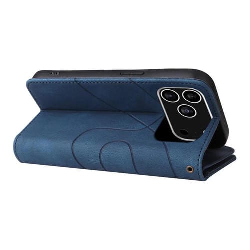 Funda de cuero con cremallera para iPhone 17 Pro, bicolor, con 9 ranuras para tarjetas (azul)