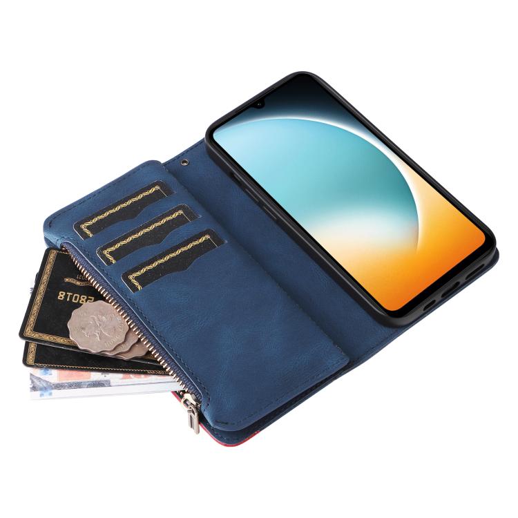 Funda de cuero con cremallera para Redmi A5 4G (171,7 mm) / Poco C71 (azul)