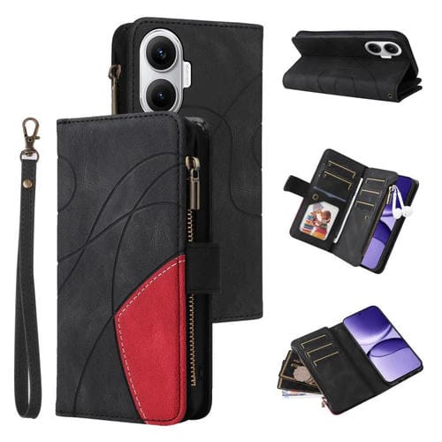 Funda de cuero con cremallera para Xiaomi Poco F7, color negro, con 9 ranuras para tarjetas