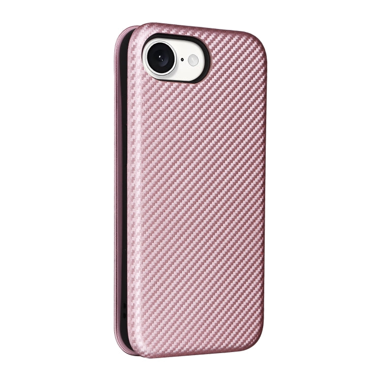 Funda de Cuero con Tapa y Textura de Fibra de Carbono para iPhone 16E (Rosa)