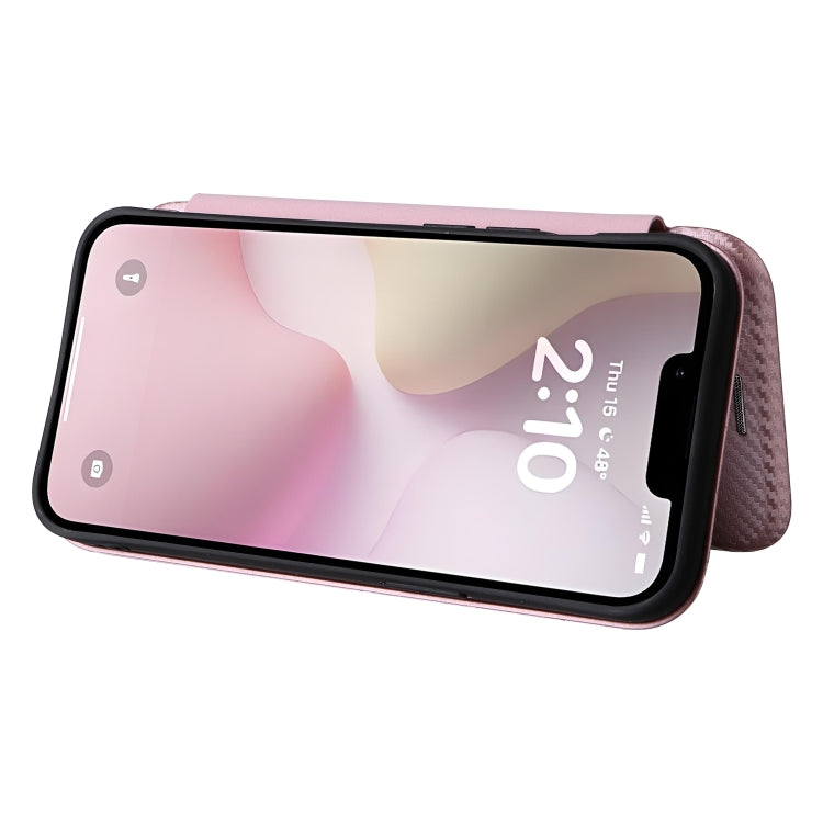 Funda de Cuero con Tapa y Textura de Fibra de Carbono para iPhone 16E (Rosa)