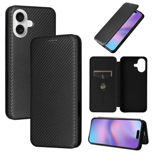 Funda de cuero con textura de fibra de carbono para iPhone 17 (negro)