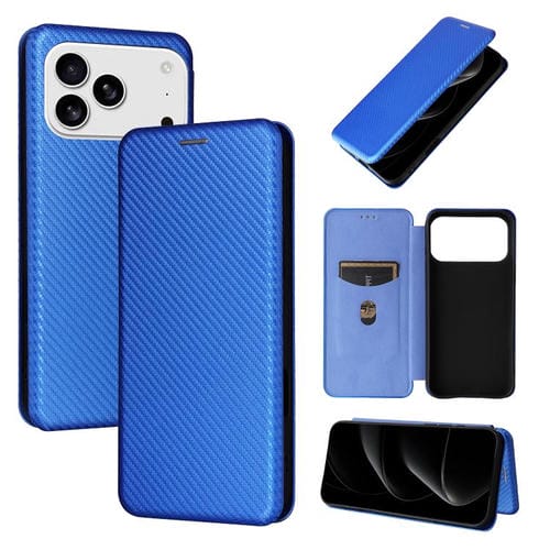 Funda de cuero con textura de fibra de carbono para iPhone 17 Pro (azul)