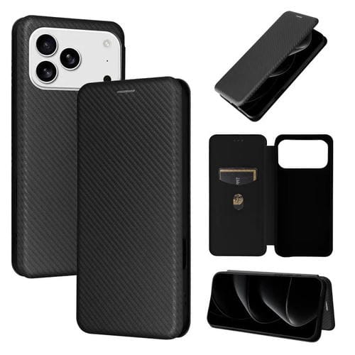 Funda de cuero con textura de fibra de carbono para iPhone 17 Pro Max (negro)
