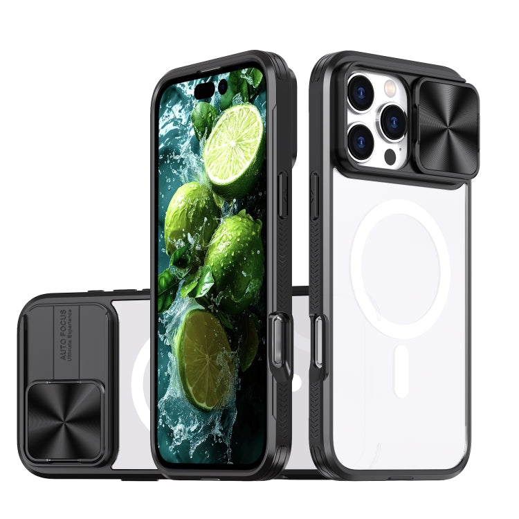 Funda para iPhone 16 Pro Max Cubierta Deslizante Acrílico PC TPU Magsafe Cobertura Total (Negra)
