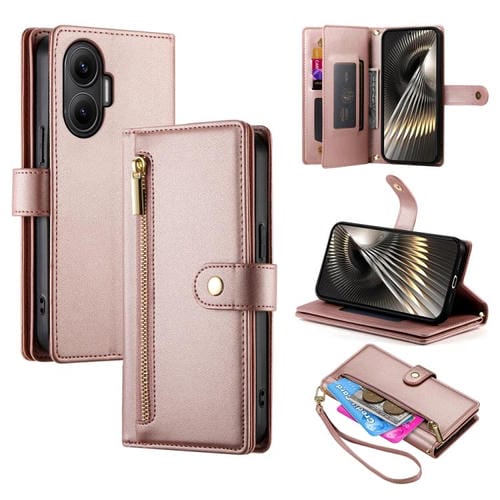 Funda de cuero con cremallera y ranura para tarjetas para Redmi Turbo 4 Pro y Xiaomi Poco F7 (rosa)