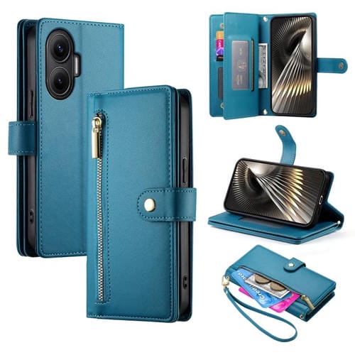 Funda de cuero con cremallera y ranura para tarjetas para Redmi Turbo 4 Pro y Xiaomi Poco F7 (azul)