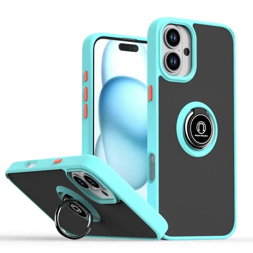 Funda de TPU + PC con anillo para iPhone 16 Plus Serie Q Shadow 1 (azul cielo)