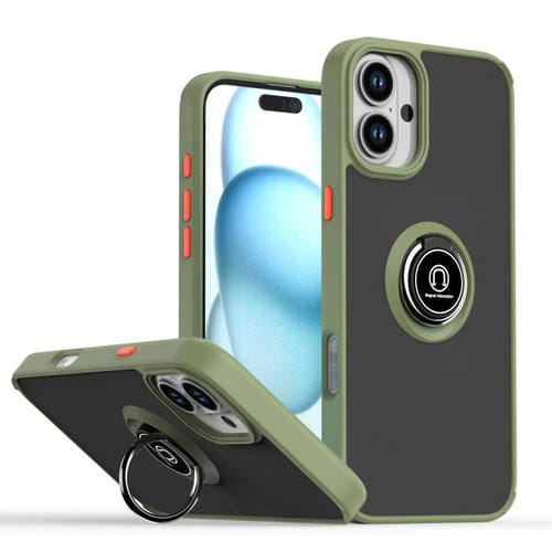 Funda de TPU + PC con aro para iPhone 16 Plus Serie Q Shadow 1 (Verde militar)
